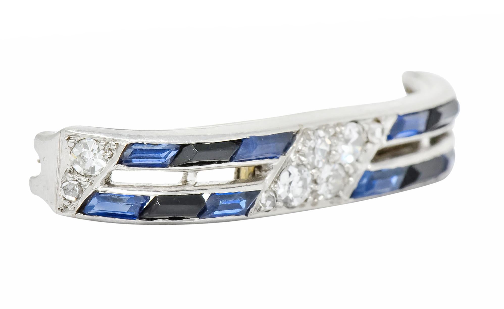 Rose Cut Cartier Art Deco Sapphire Diamond Platinum Unisex Tie Lapel Pin Brooch