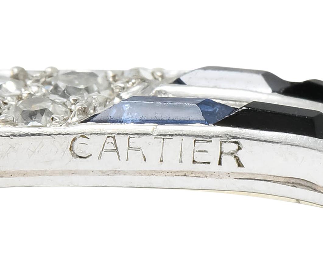 Cartier Art Deco Sapphire Diamond Platinum Unisex Tie Lapel Pin Brooch 3