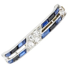 Cartier Art Deco Sapphire Diamond Platinum Unisex Tie Lapel Pin Brooch