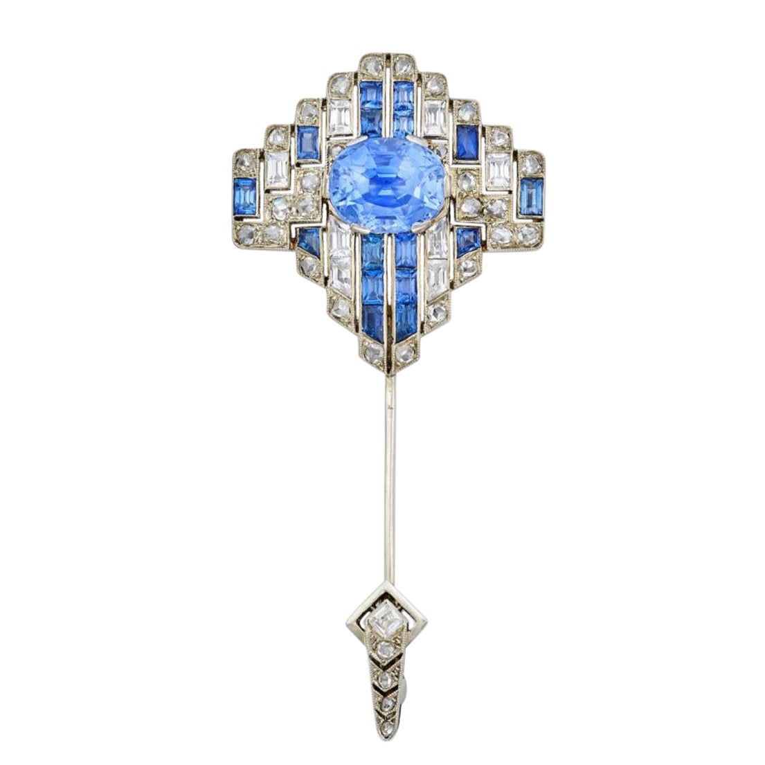 Art Deco Sapphire Jabot Brooch For Sale