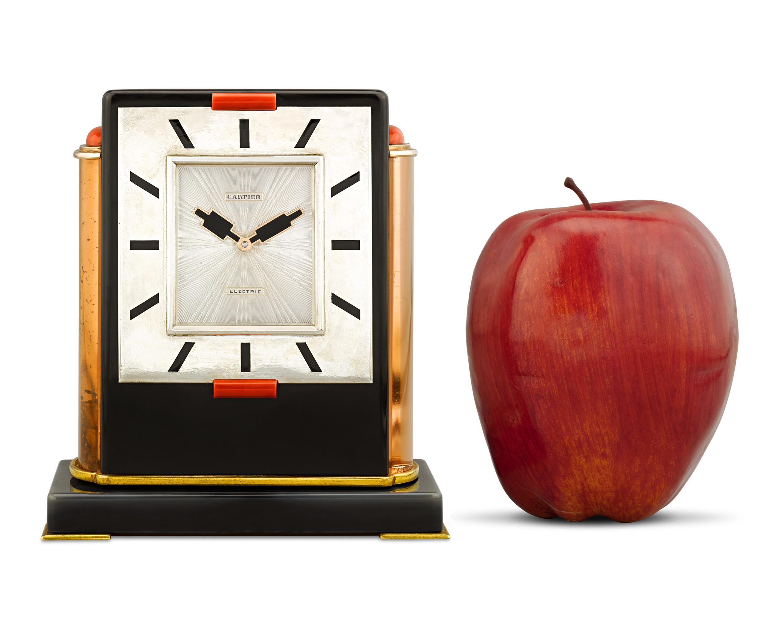 Gilt Cartier Art Deco Table Clock For Sale