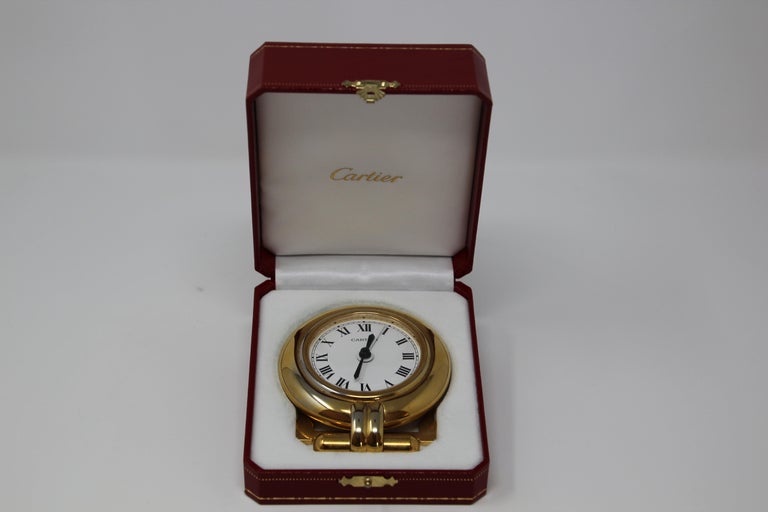 Cartier Art Deco Travel Quartz 24Karat GoldPlated Desk Clock For Sale