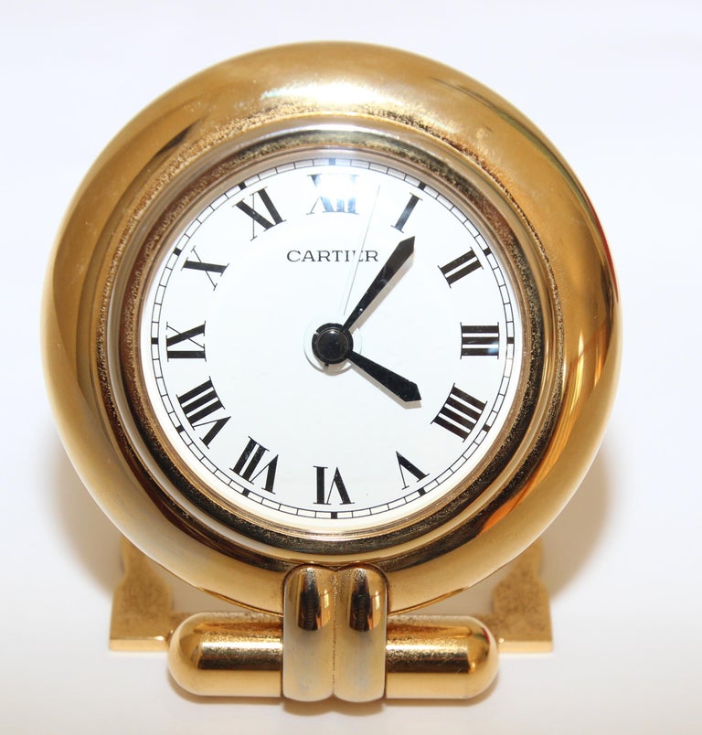 Cartier Art Deco Travel Quartz 24Karat GoldPlated Desk Clock Vintage at 1stDibs