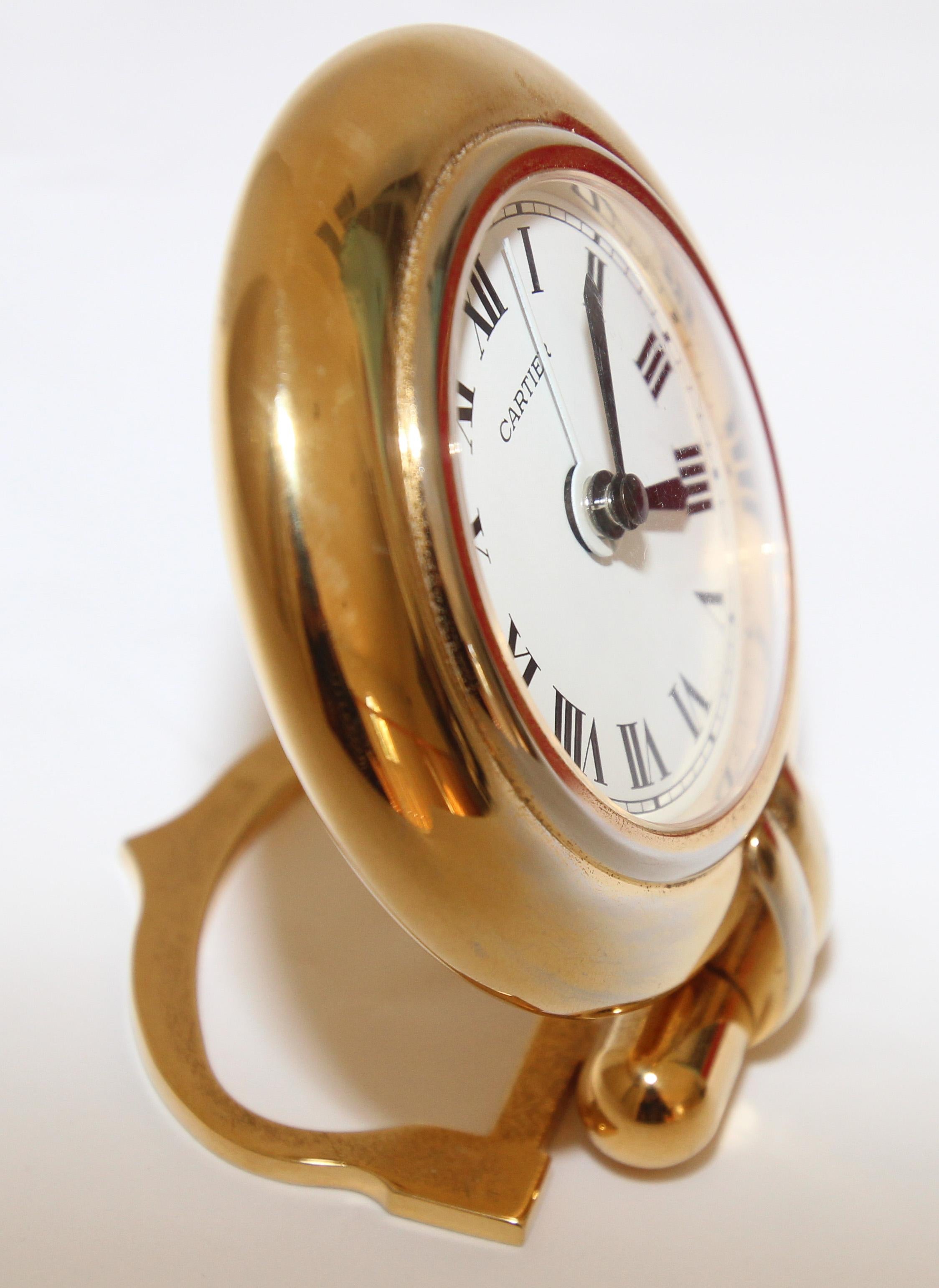 Cartier Art Deco Travel Quartz 24-Karat Gold-Plated Desk Clock Vintage 2