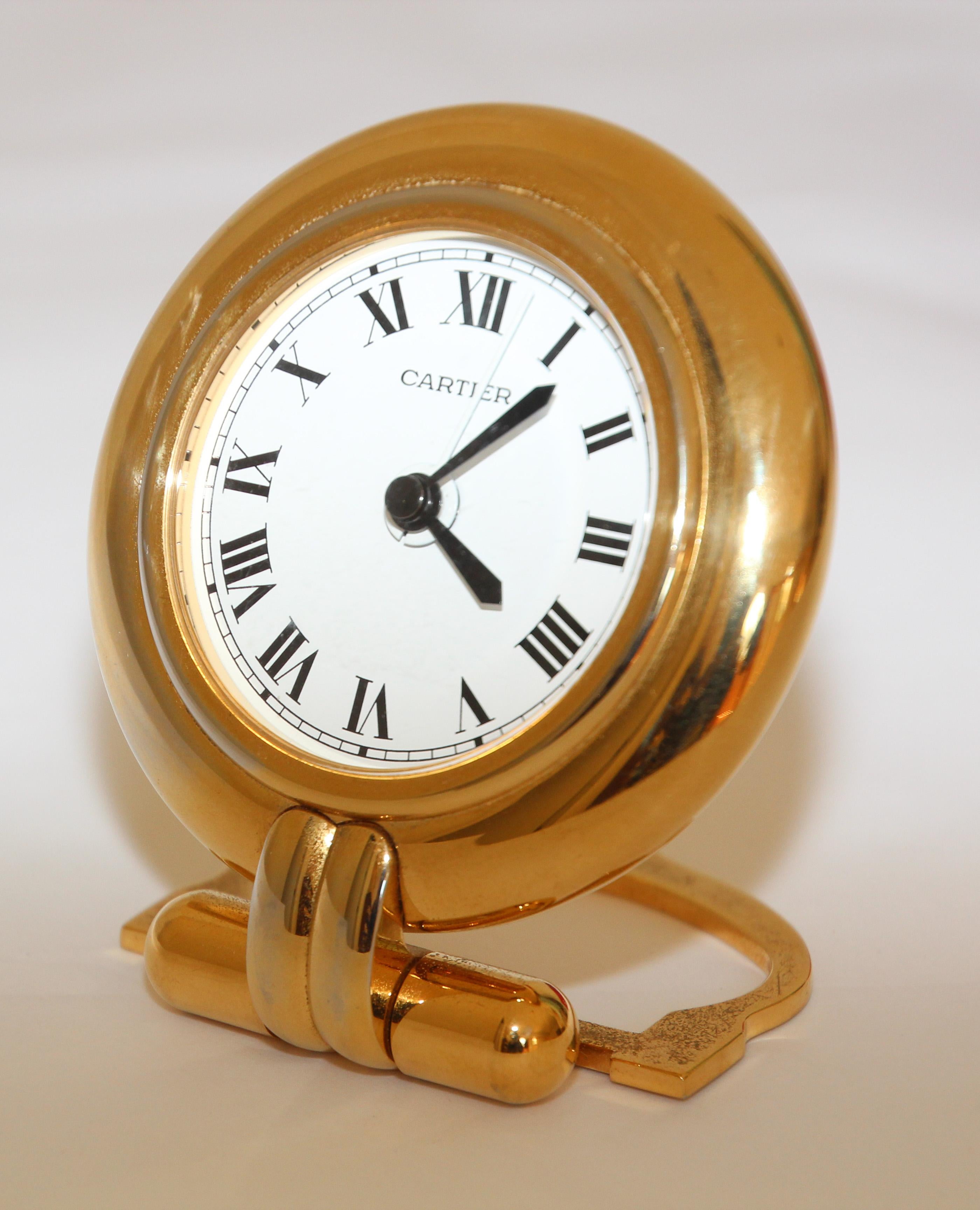 Cartier Art Deco Travel Quartz 24-Karat Gold-Plated Desk Clock Vintage 8