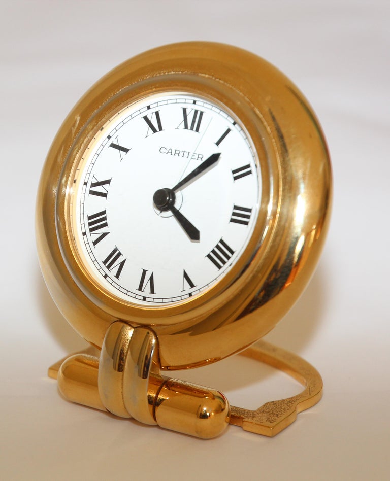 Cartier Art Deco Travel Quartz 24Karat GoldPlated Desk Clock Vintage at 1stDibs