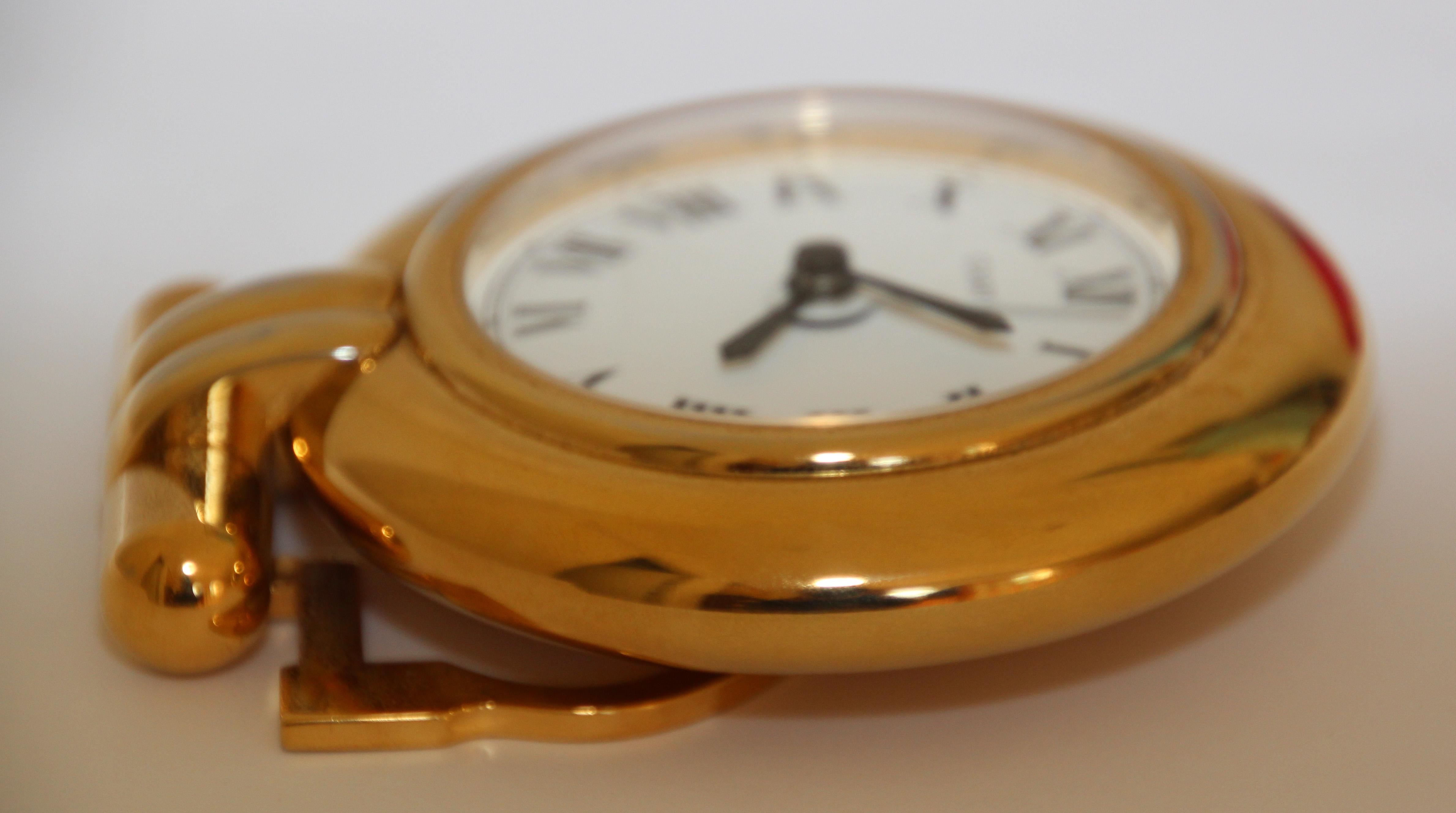 Cartier Art Deco Travel Quartz 24-Karat Gold-Plated Desk Clock Vintage 11