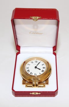 Cartier Art Deco Travel Quartz 24-Karat Gold-Plated Desk Clock Vintage