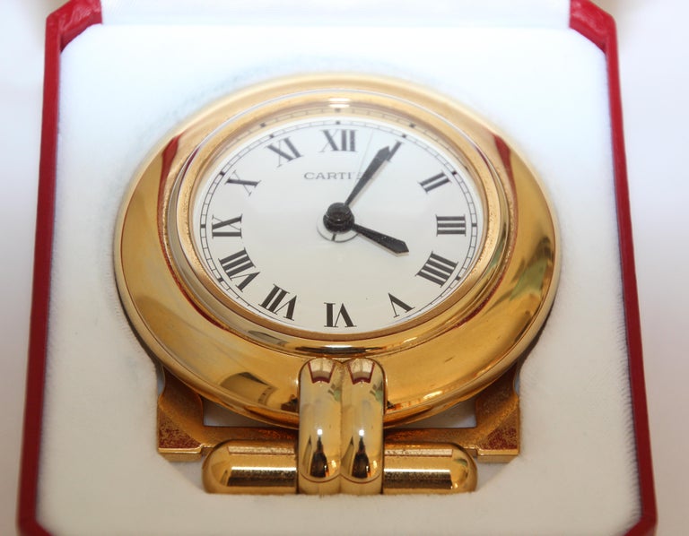 Cartier Art Deco Travel Quartz 24Karat GoldPlated Desk Clock Vintage at 1stDibs