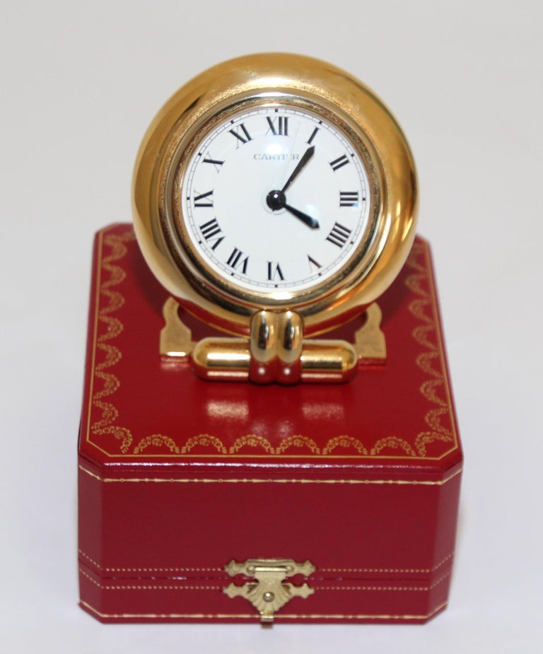 Cartier Art Deco Travel Quartz 24Karat GoldPlated Desk Clock Vintage at 1stDibs