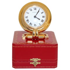 Cartier Art Deco Travel Quartz 24-Karat Gold-Platine Desk Clock Vintage