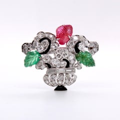 Cartier Art Deco Tutti Frutti Flower Vase Brooch, circa 1930s