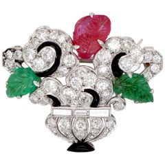 Cartier Art Deco Tutti Frutti Flower Vase Brooch, circa 1930s