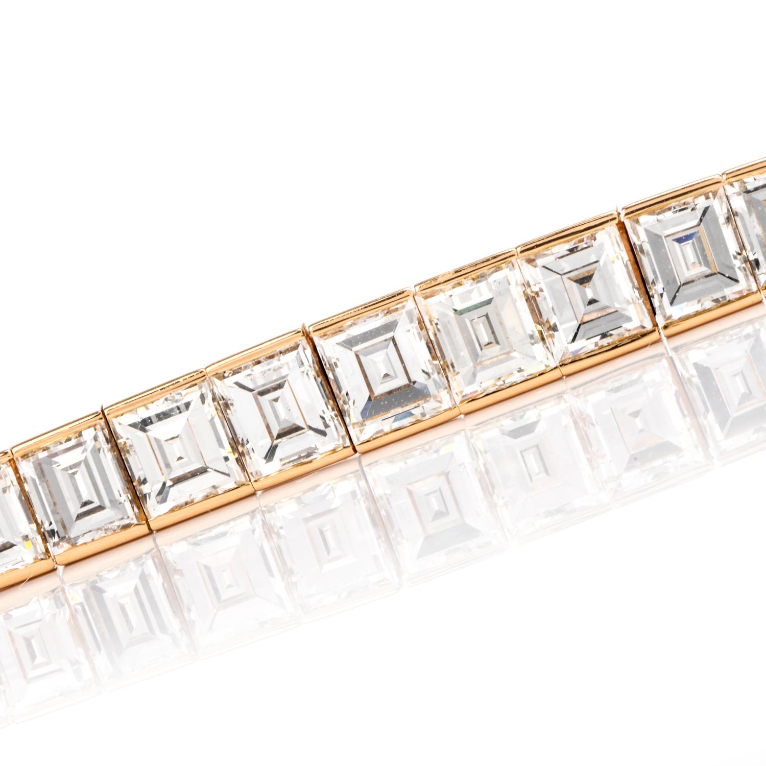 Art Deco Cartier Asscher Diamond 18 Karat Gold Line Tennis Bracelet