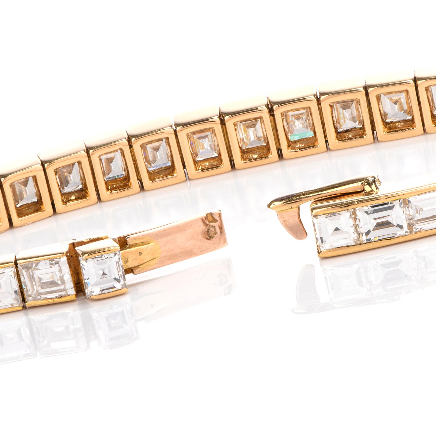 Asscher Cut Cartier Asscher Diamond 18 Karat Gold Line Tennis Bracelet