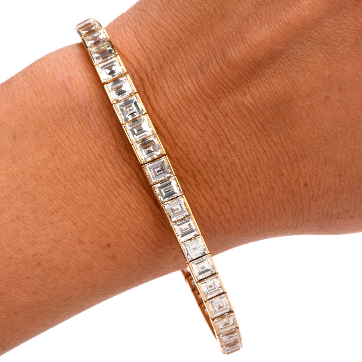 Cartier Asscher Diamond 18 Karat Gold Line Tennis Bracelet In Excellent Condition In Miami, FL