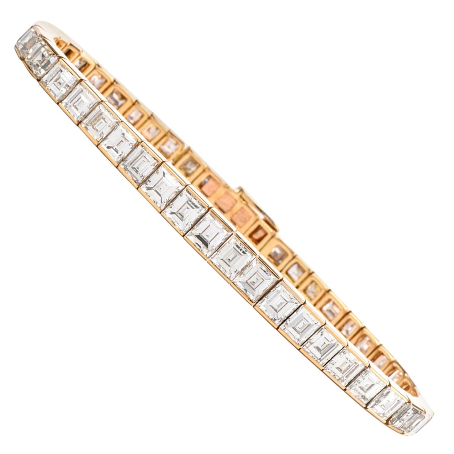 Cartier Asscher Diamond 18 Karat Gold Line Tennis Bracelet