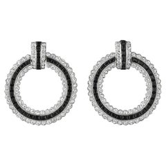 Cartier Attributed Art Deco Onyx and Diamond Hoop Earrings
