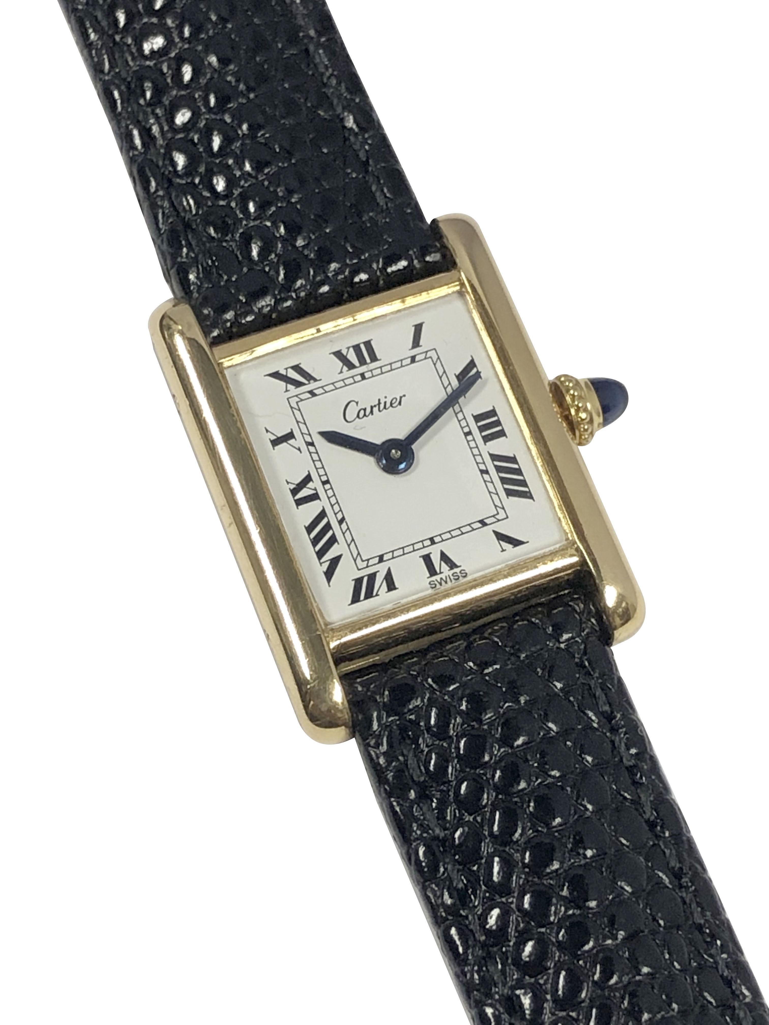 Women's or Men's Cartier Audemars Piguet 1970s Yellow Gold Tank Mechanical mid size Wrist Watch For Sale