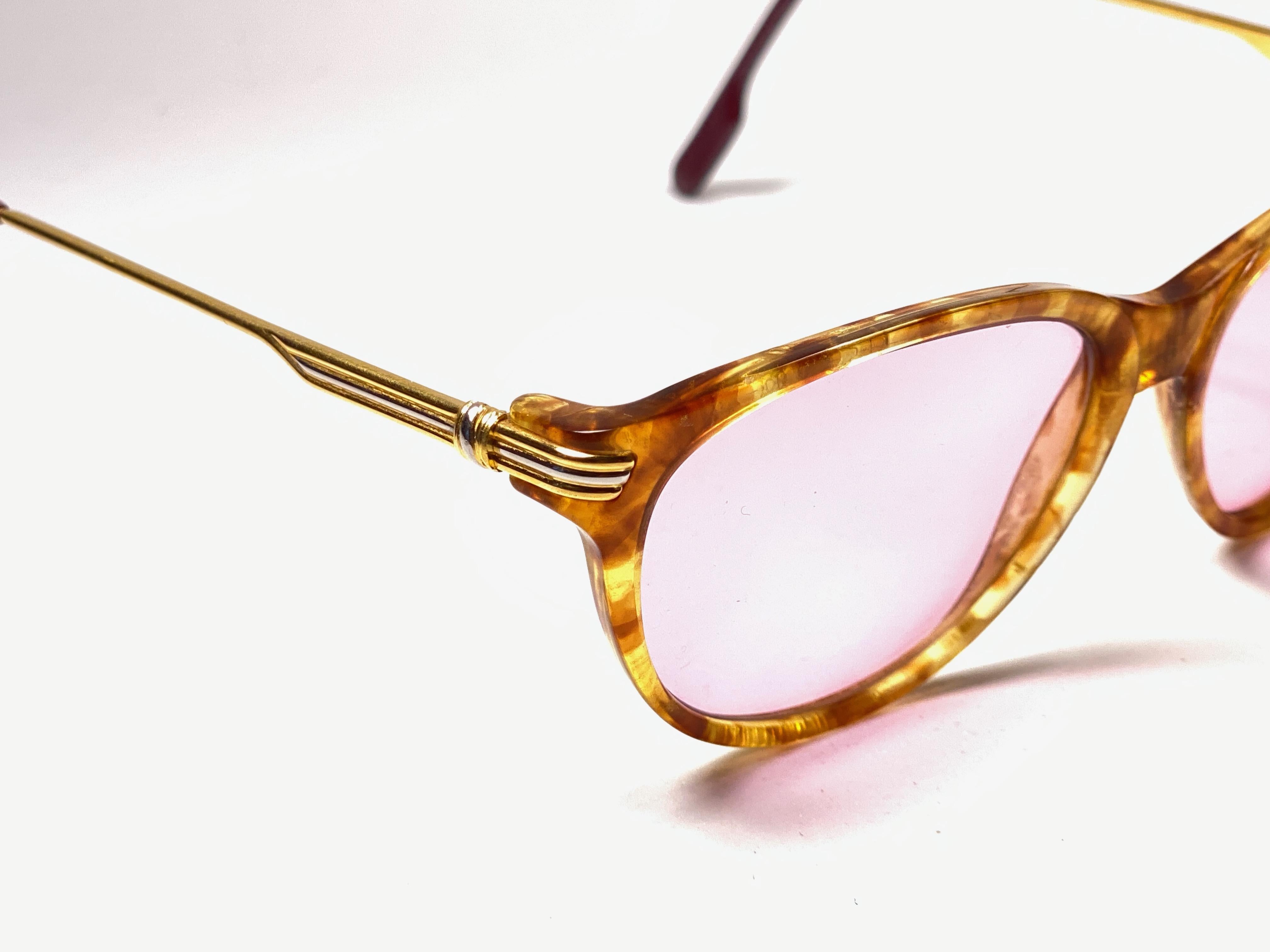  Cartier Aurore Jaspe Gold Sunglasses Rose Lenses France 18k Gold 1991 1
