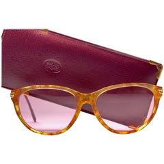 Vintage  Cartier Aurore Jaspe Gold Sunglasses Rose Lenses France 18k Gold 1991