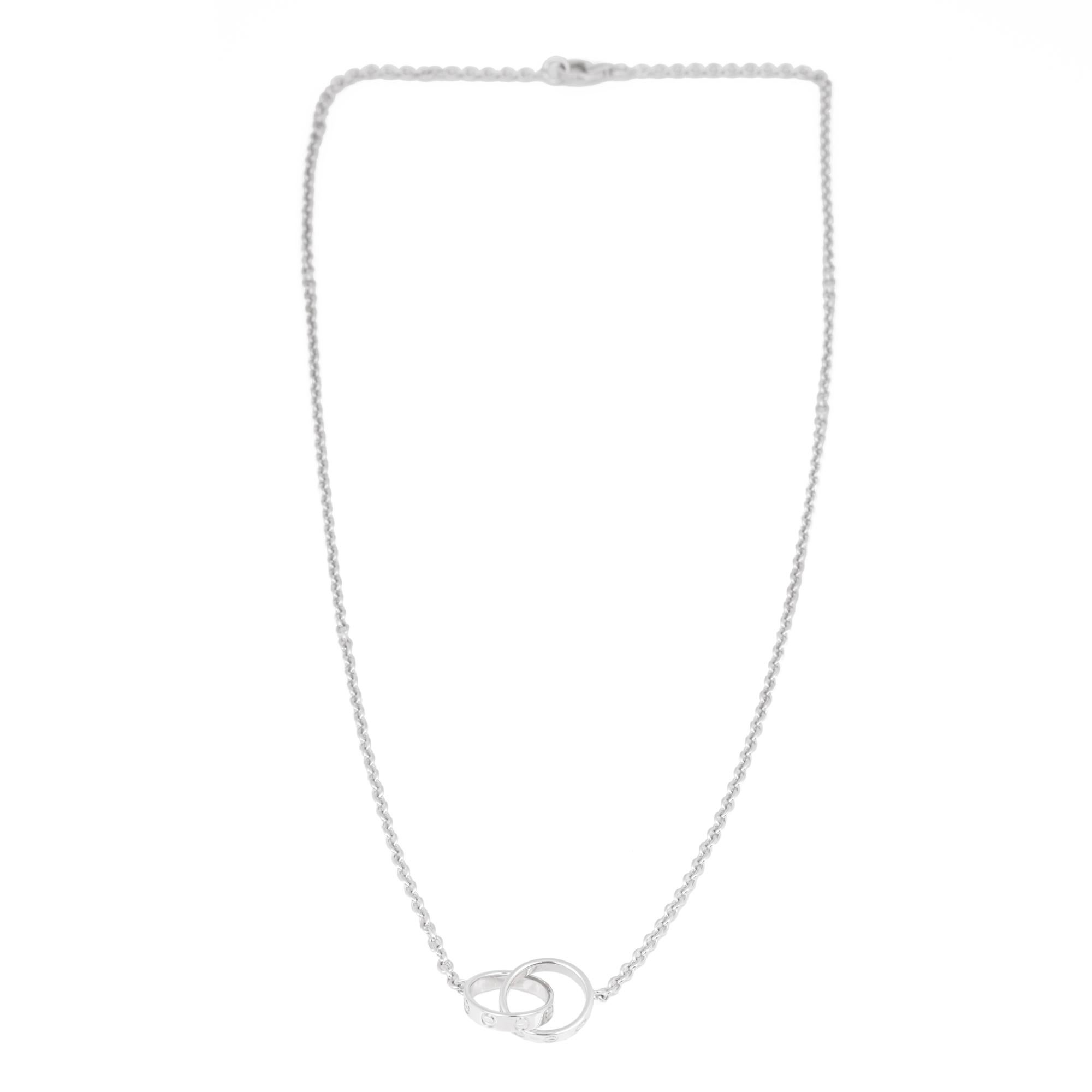 RRP	£2,600
ITEM CONDITION	Excellent
MANUFACTURER	Cartier
MODEL	Love
MODEL REFERENCE	B7212500
GENDER	Women's
NECKLACE LENGTH	44cm
PENDANT WIDTH	9.8mm
PENDANT LENGTH	11.2mm
CLASP TYPE	Lobster Clasp
TOTAL WEIGHT	7.9g