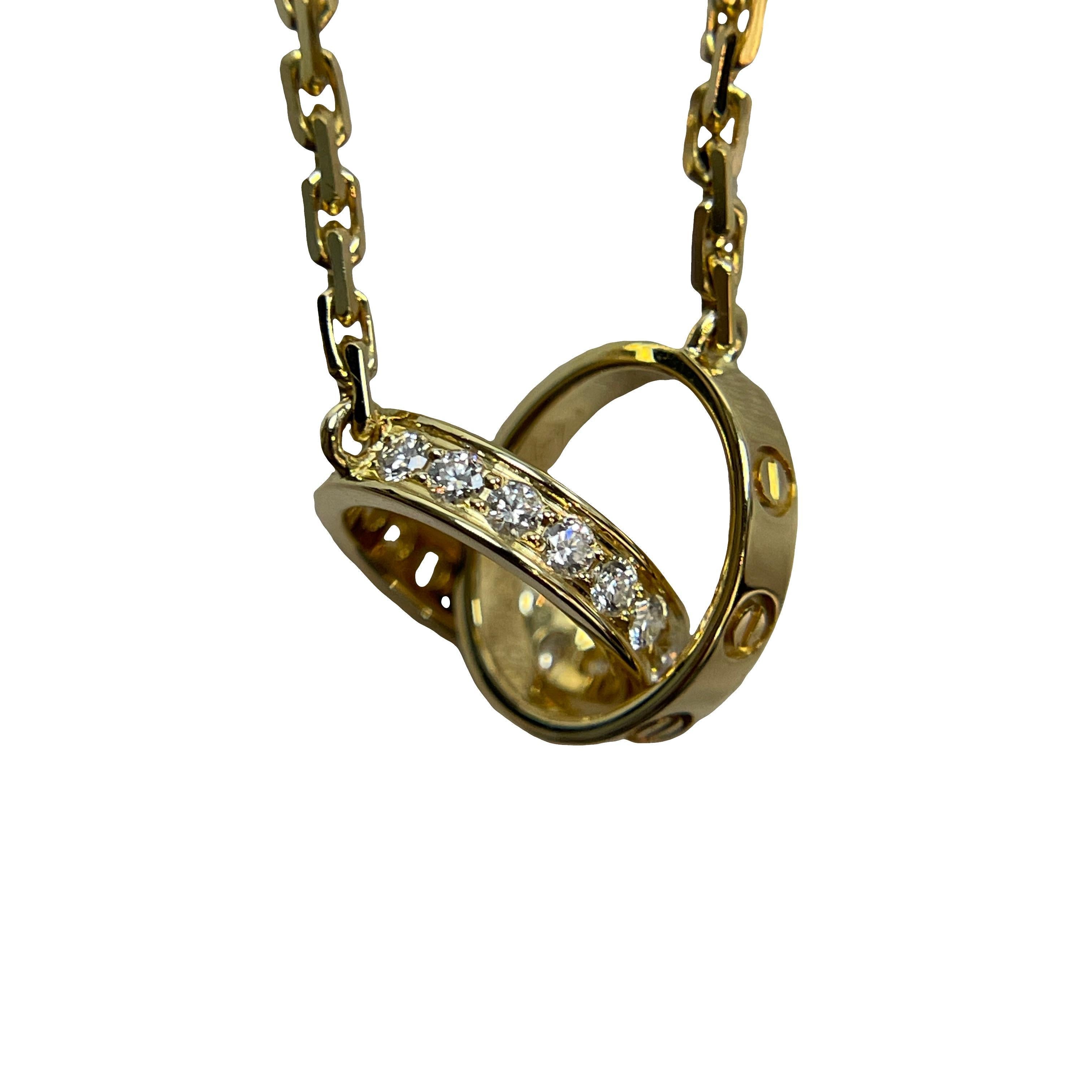 Collar Cartier Baby Love de oro amarillo de 18 quilates con pavé de diamantes entrelazados en venta 7