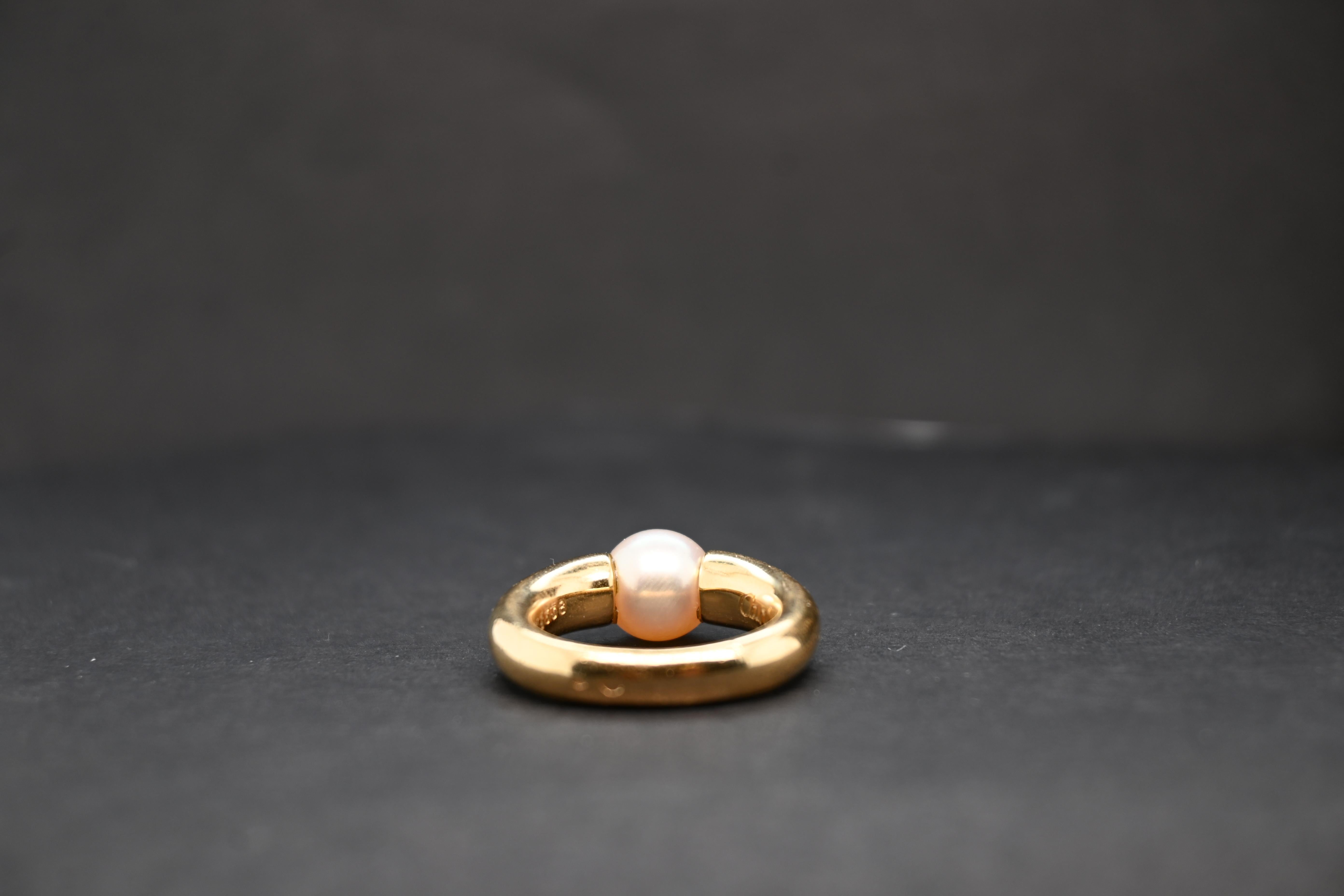 Ball Cut Cartier Bague OR Jaune 18 Carats Perle Blanche