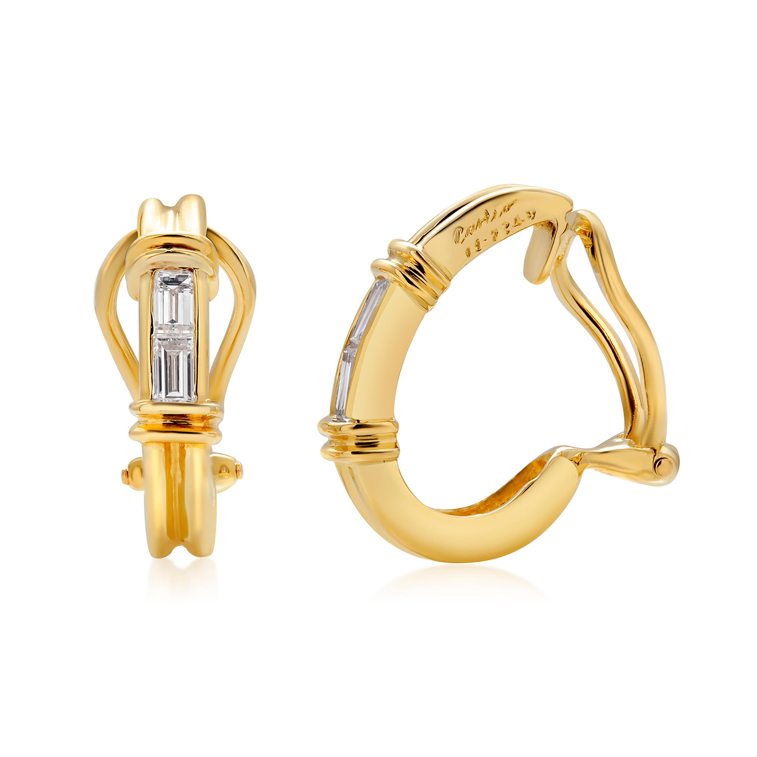 Women's or Men's Cartier Baguette Diamond Eighteen Karat Yellow Gold Clip On Earrings