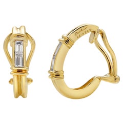 Cartier Baguette Diamond Eighteen Karat Yellow Gold Clip On Earrings