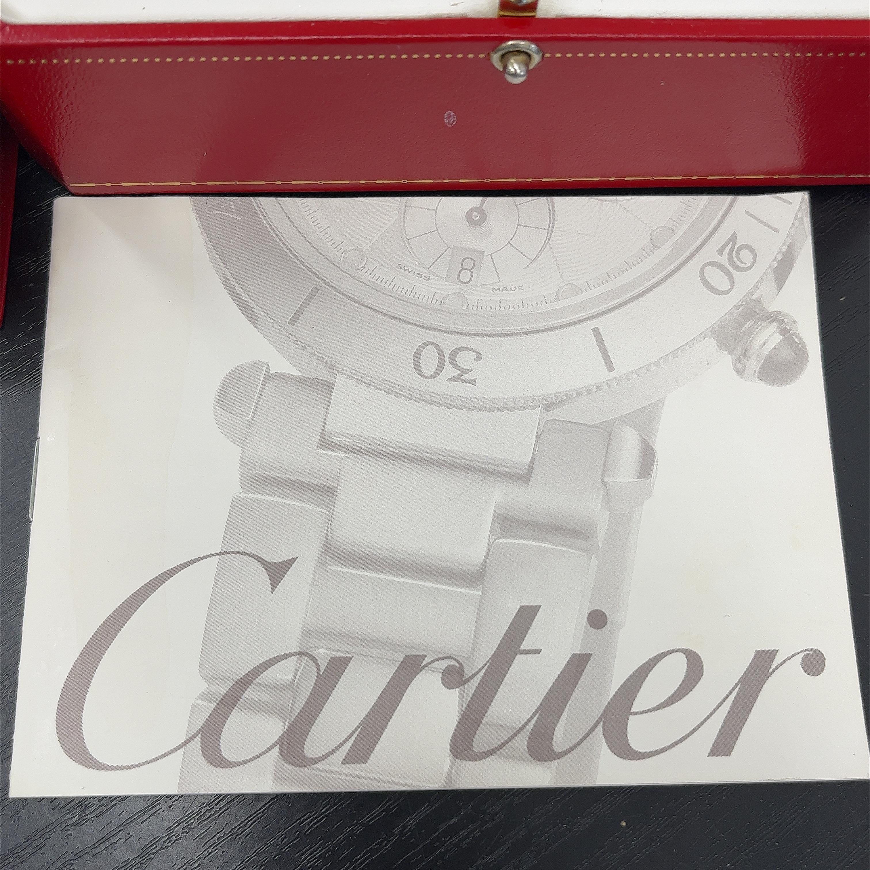 Cartier Baignoire Small 18ct White Gold Diamond Set Ladies Strap Watch
31.4mm x 23.1mm case and two-row diamond, 
set bezel all on a black leather strap. 
With original box and papers
New strap 
Total Weight: 36.87g
Case Measurement: 31.4mm x