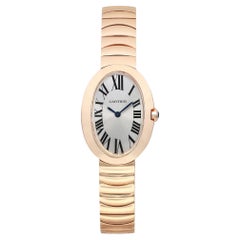 Cartier Baignoire 18k Rose Gold Silver Dial Quartz Ladies Watch W8000005