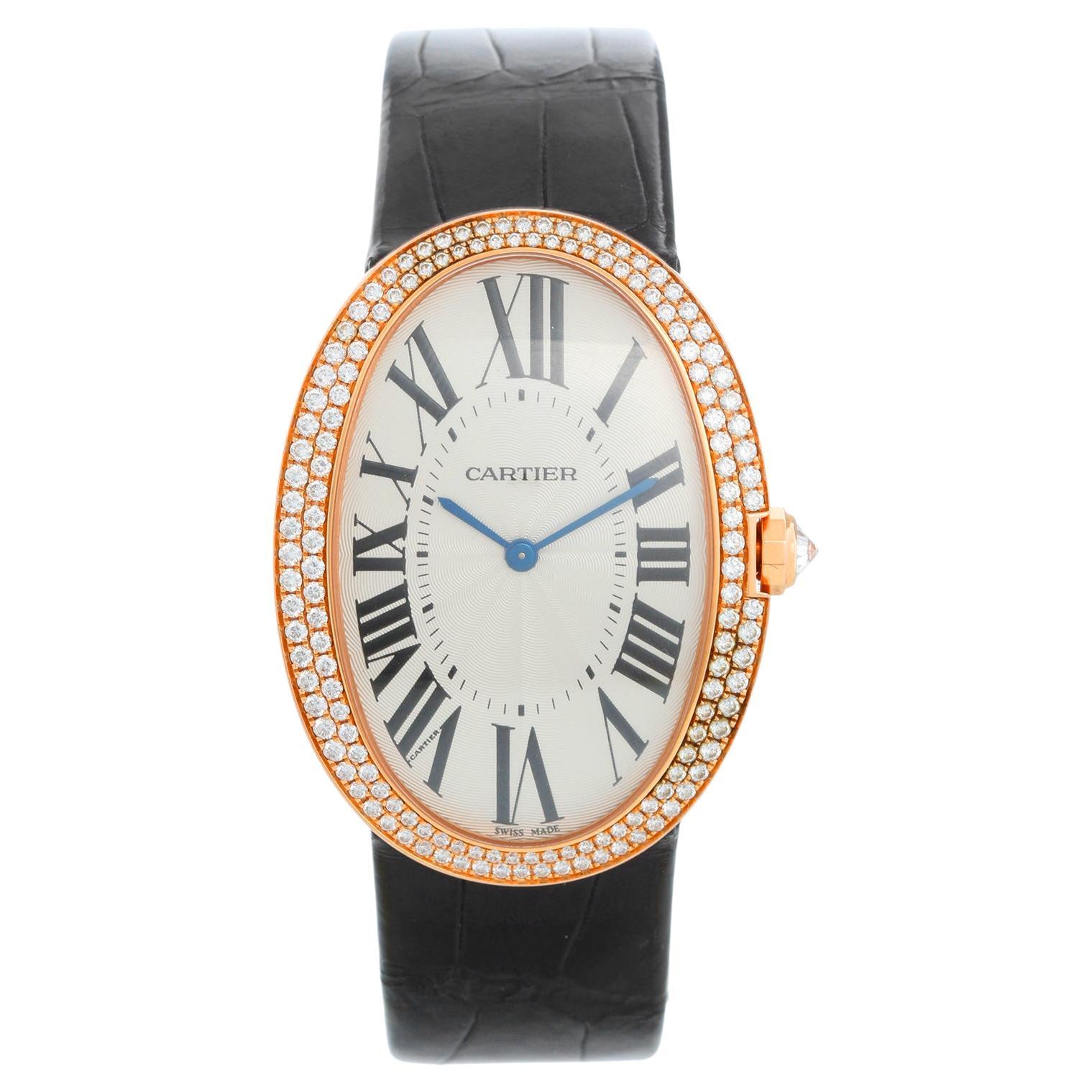 Cartier Baignoire Large 18k Rose Gold Diamond Ladies Watch WB520005 For ...