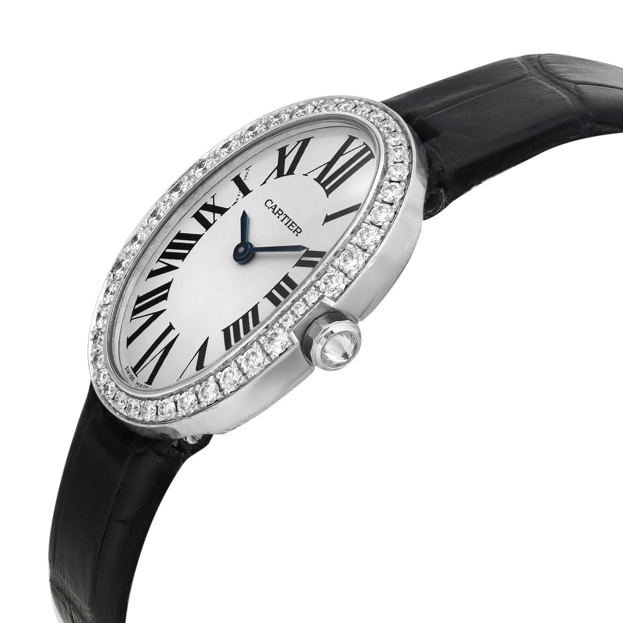 Cartier Baignoire 18K White Gold Diamond Silver Dial Ladies Watch 3065 In Good Condition In New York, NY