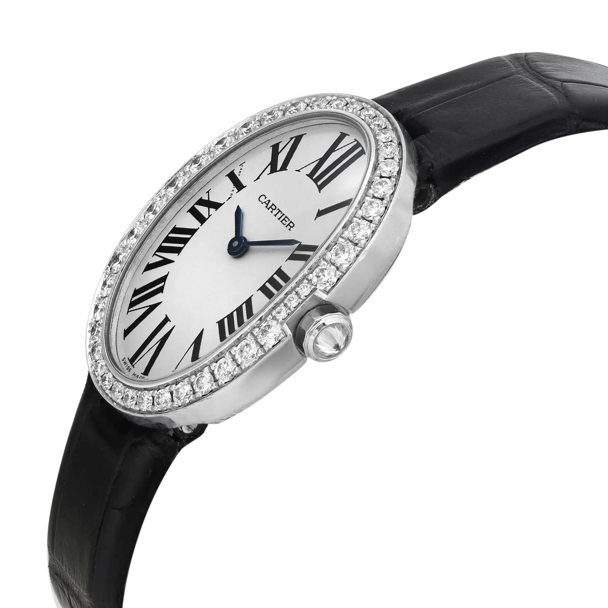 Montre Femme Cartier Baignoire Or blanc 18K Diamant Cadran Argent 3065 Bon état à New York, NY