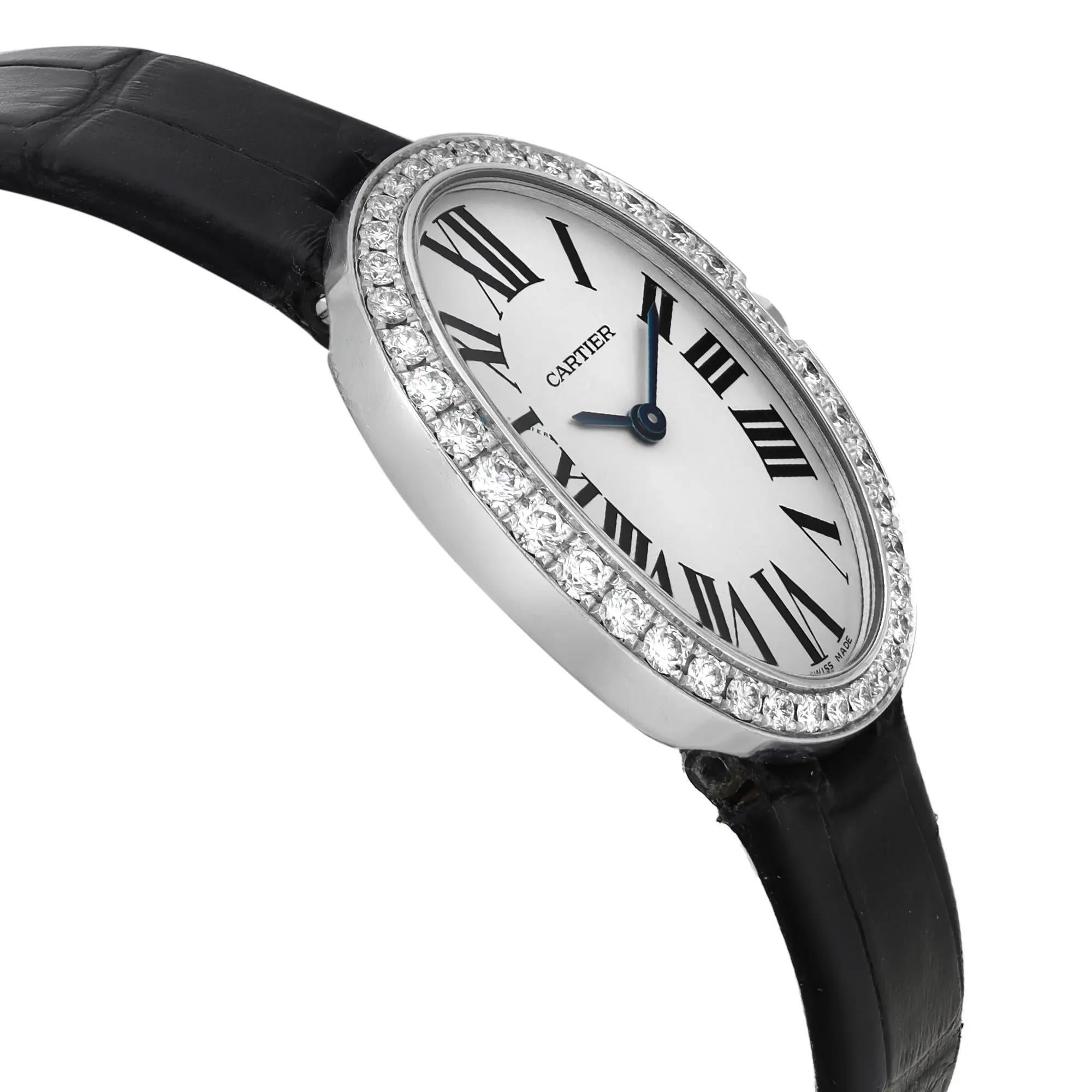  Montre Femme Cartier Baignoire Or blanc 18K Diamant Cadran Argent 3065 Pour femmes 