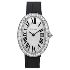Cartier Baignoire 18K White Gold Diamond Silver Dial Ladies Watch 3065