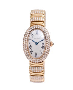 Cartier Baignoire Quarzuhr aus 18 Karat Gelbgold mit Diamantbesatz (Werksausführung)