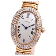 Cartier Baignoire Quarzuhr aus 18 Karat Gelbgold mit Diamantbesatz (Werksausführung)