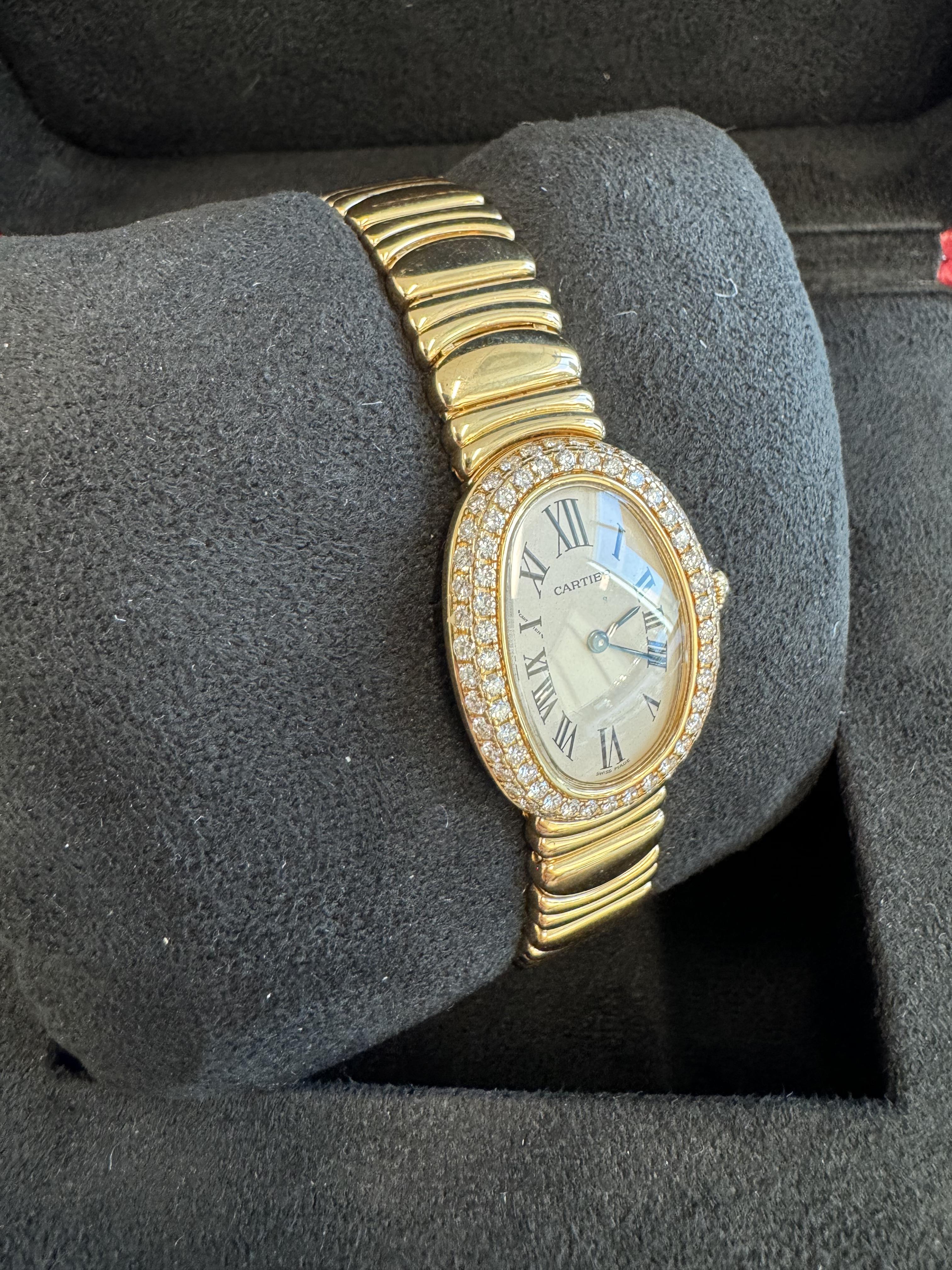 Contemporaneo Cartier Baignoire in oro giallo 18 ct. con diamanti in vendita