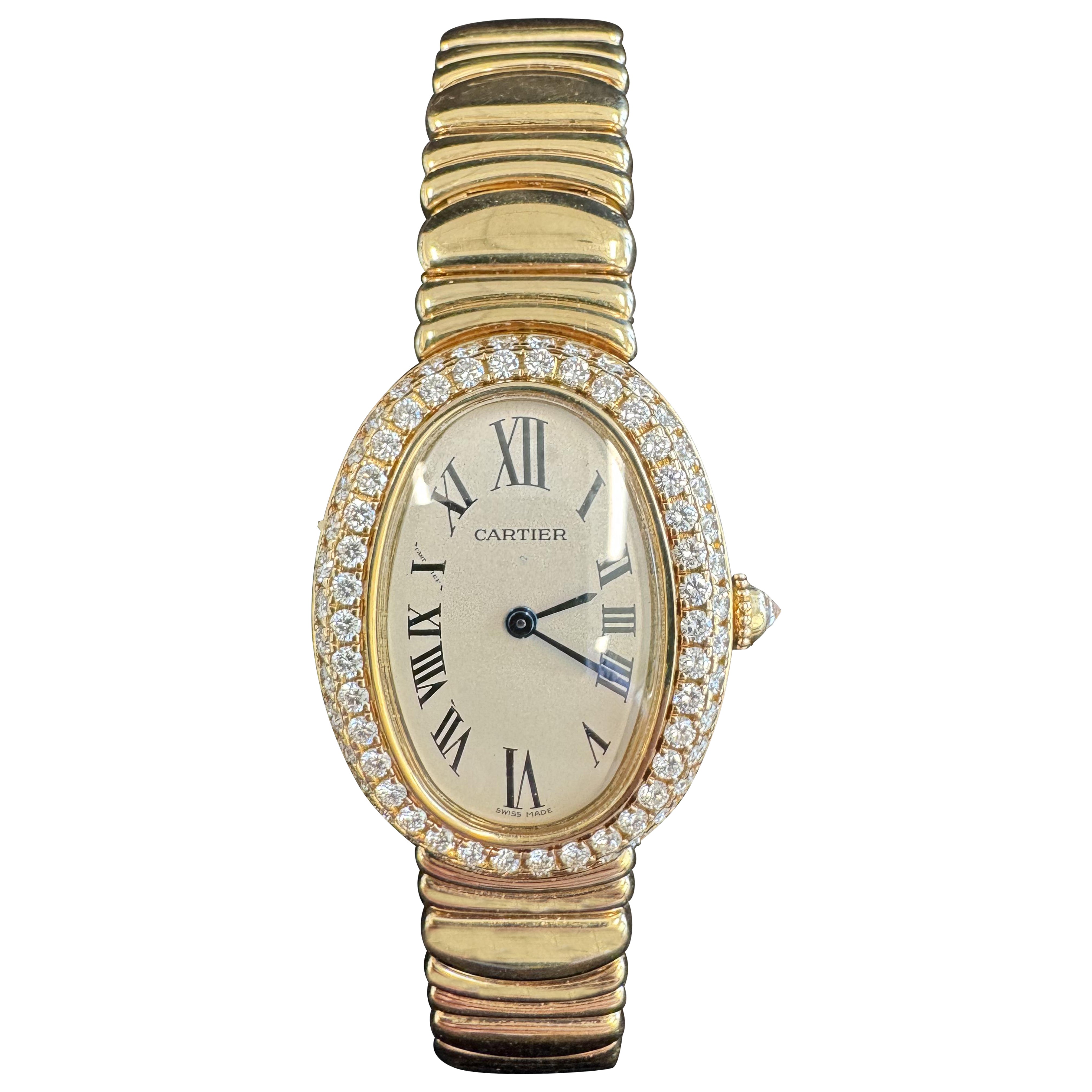 Cartier Baignoire 18k Yellow Gold Factory Diamonds