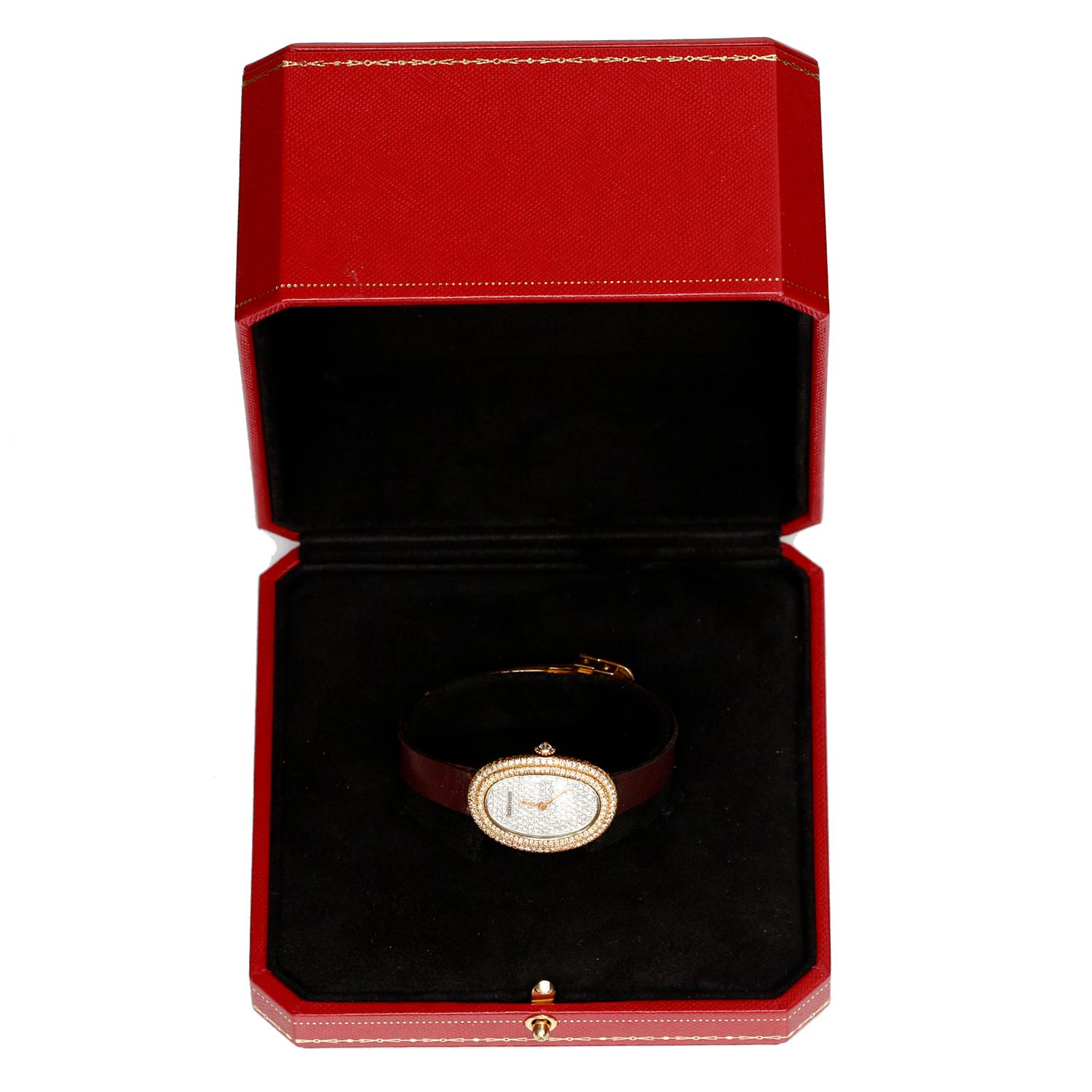 Cartier Baignoire 18 Karat Gold Pavé Diamond Watch, Manual, 18 Karat Yellow gold 1