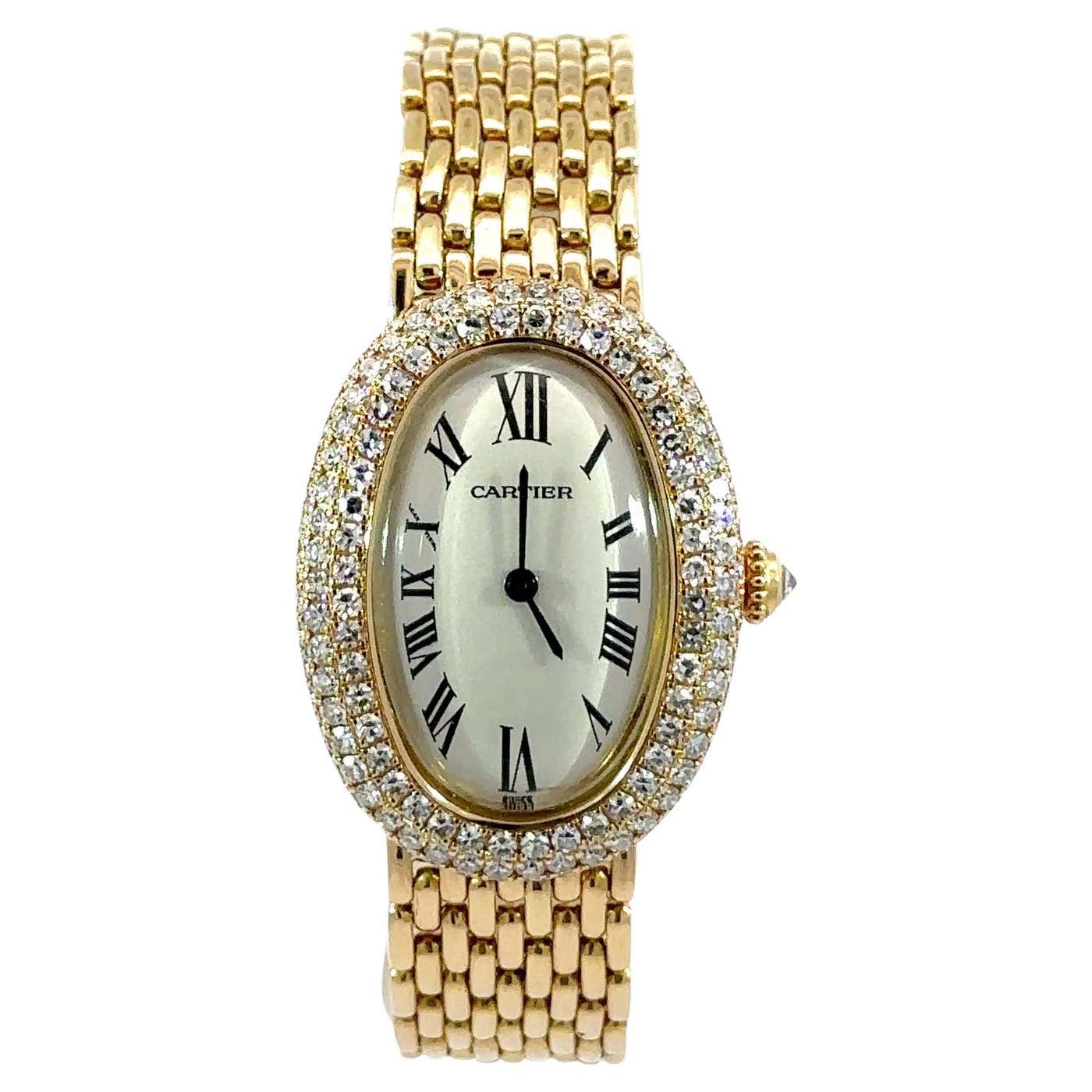 Cartier Baignoire 18K Yellow Gold With Three Row Diamonds Bezel Ladies cartier-baignoire-18k-yellow-gold-with-three-row-diamonds-bezel-ladies