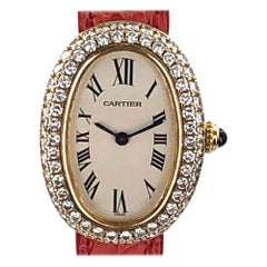 Cartier Baignoire 1920 2-Row Diamond Bezel 18 Karat Yellow Gold Watch