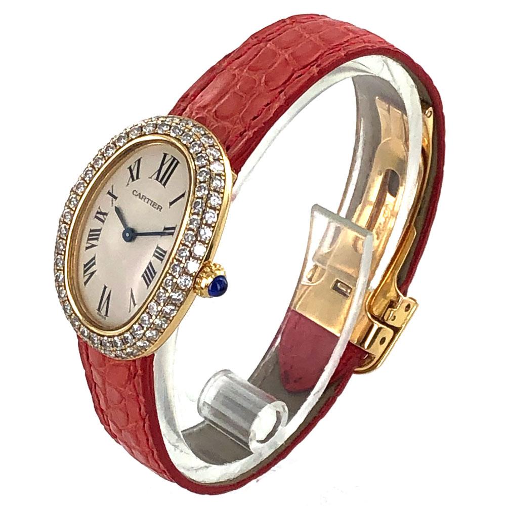 Women's Cartier Baignoire 1920 2-Row Diamond Bezel 18 Karat Yellow Gold Watch