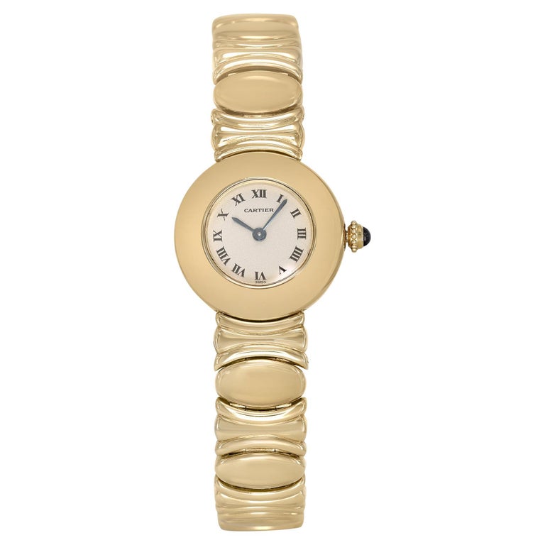 Cartier Baignoire 18K Yellow Gold Off White Dial Ladies Quartz Watch ...