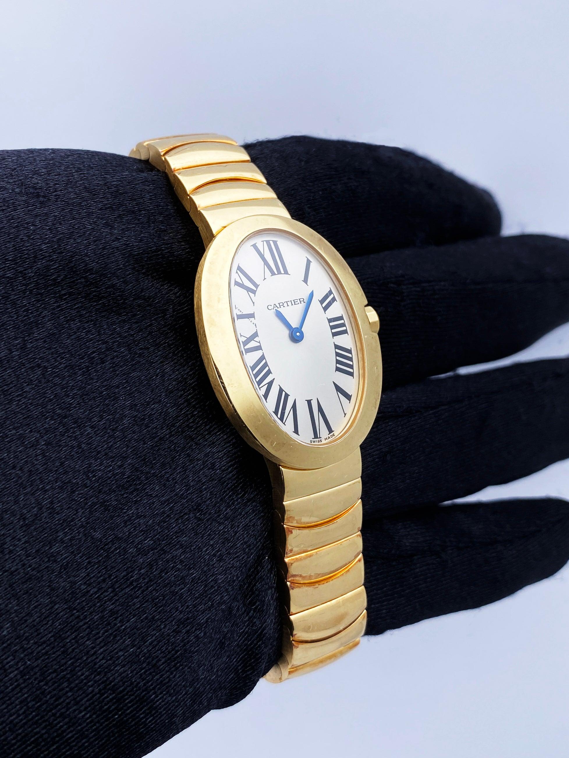 Cartier Baignoire 3208 18K Gelbgold Damenuhr Box Papiere im Zustand „Hervorragend“ in Great Neck, NY
