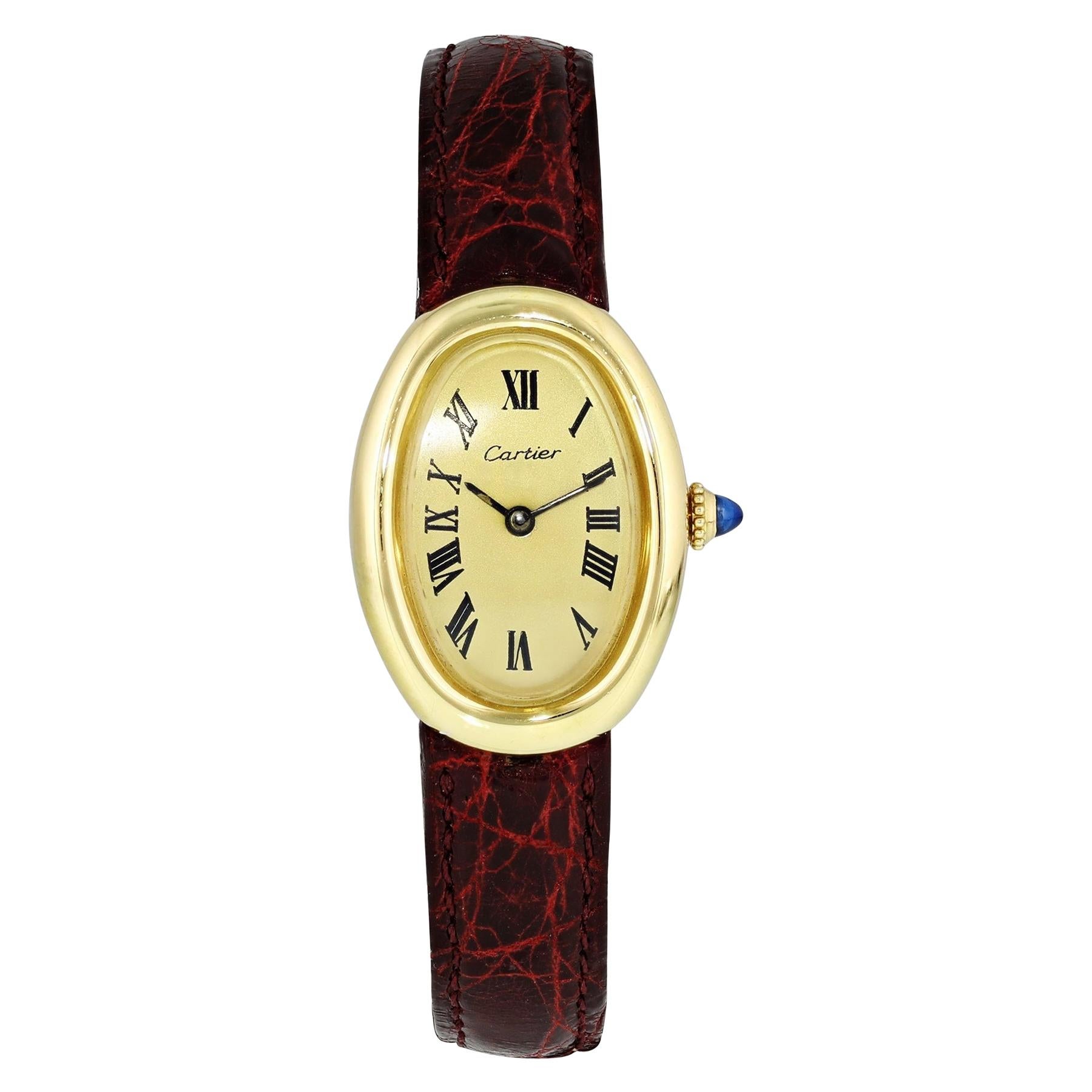 Cartier Baignoire 7743 Yellow Gold Watch For Sale