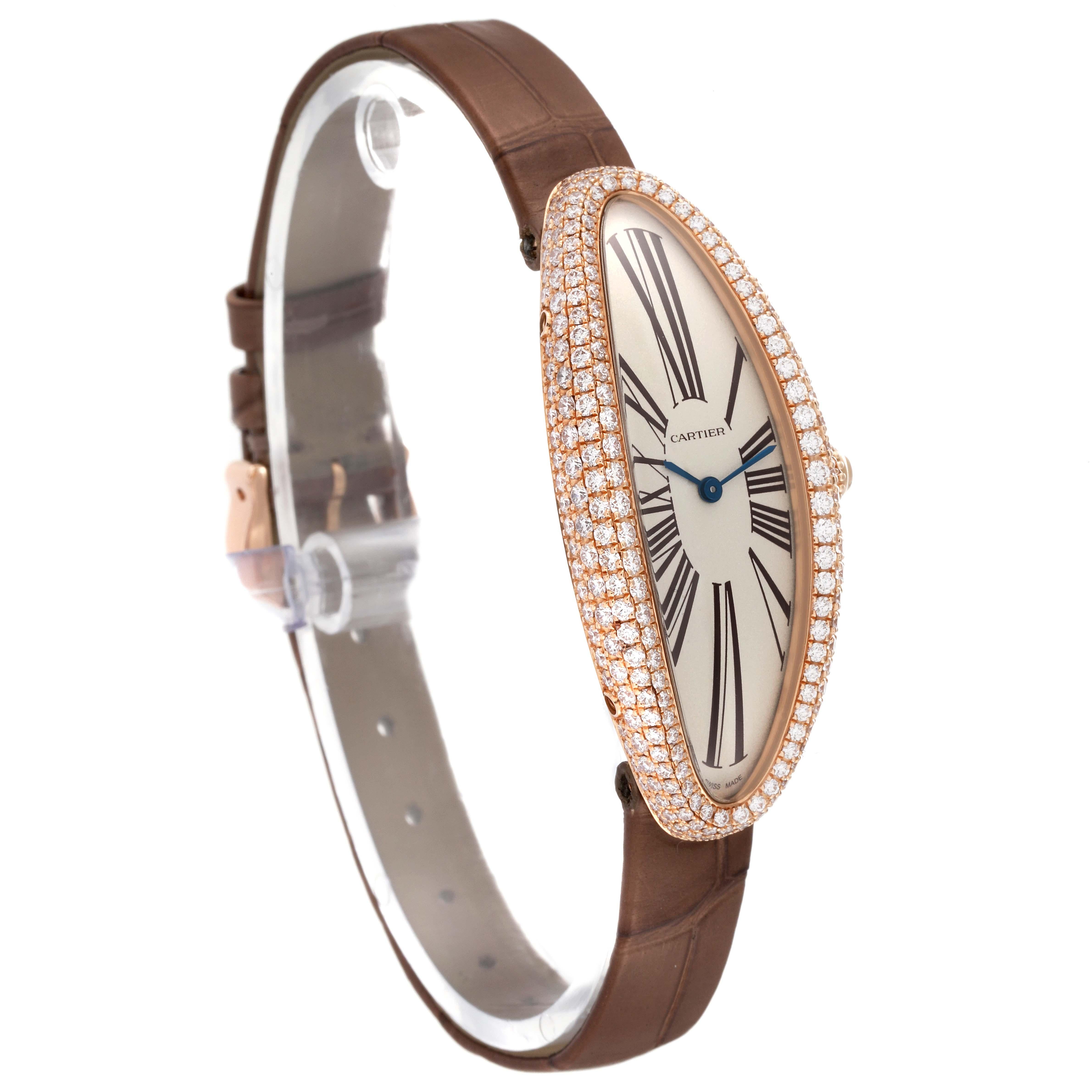 Cartier Baignoire Allongee Rose Gold Diamond Ladies Watch WJBA0006 In Excellent Condition For Sale In Atlanta, GA
