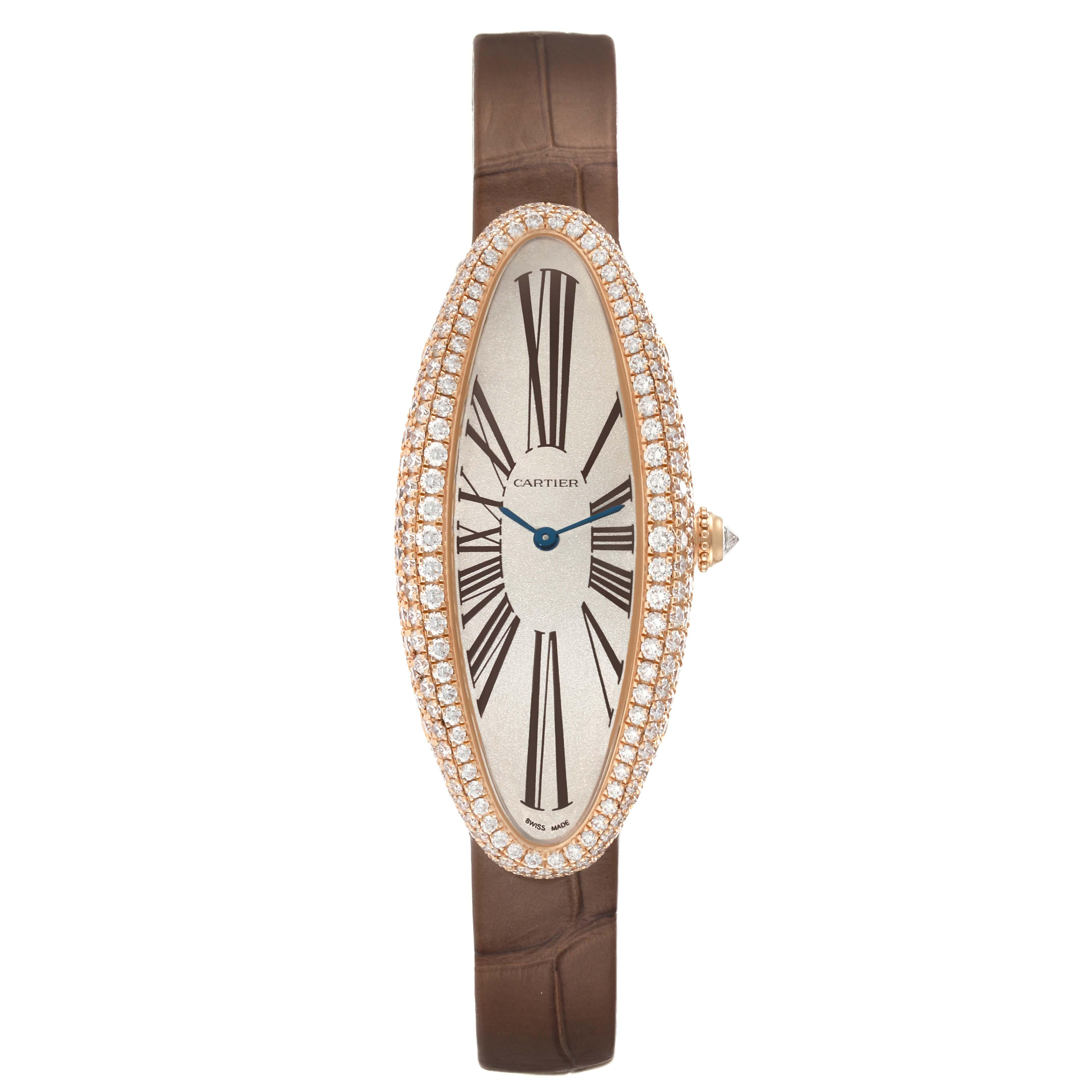 Women's Cartier Baignoire Allongee Rose Gold Diamond Ladies Watch WJBA0006 For Sale